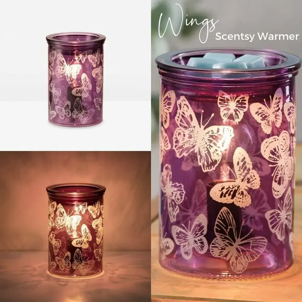 NIB Scentsy Wings Warmer Purple Glass Butterfly Full Size Electric Wax Melt
